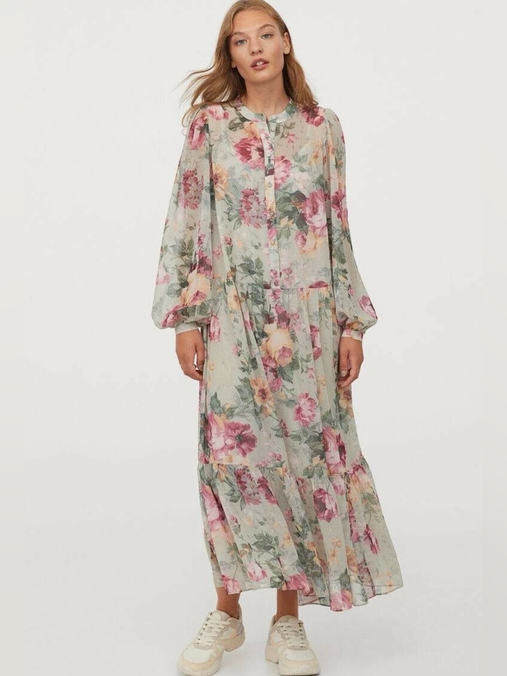 H&M Floral Light Green Maxi Dress